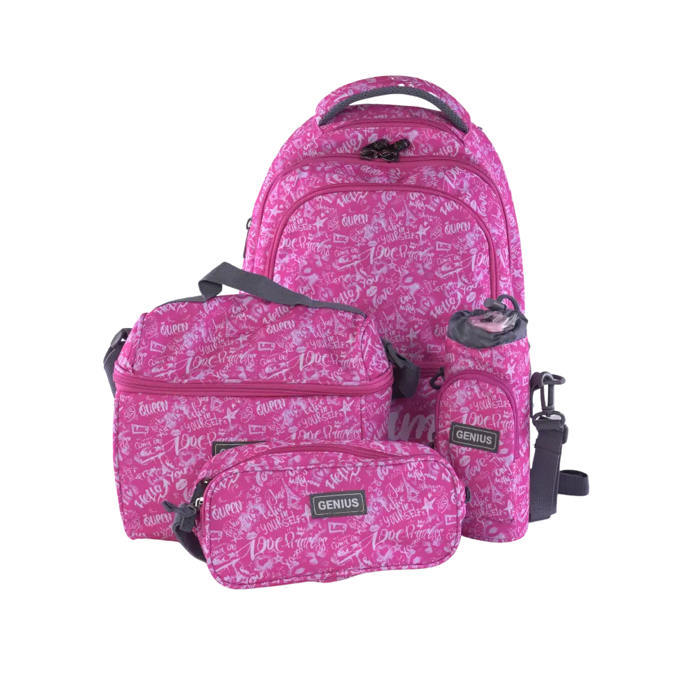 Genius 46cm Graffiti Pattern Design Pink 5 Zippers Backpack Set