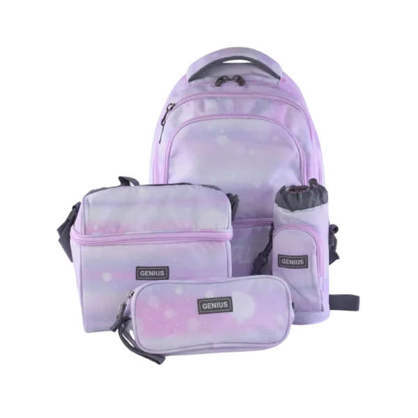 Genius 46cm Light Purple 5 Zippers Backpack Set