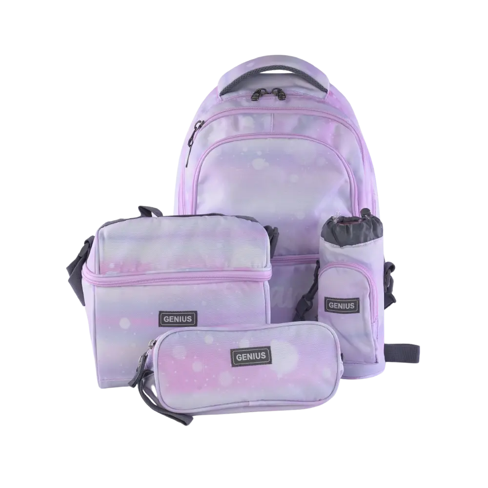 Genius 46cm Light Purple 5 Zippers Backpack Set