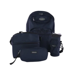 Genius 46cm Minimalist Navy Blue 5 Zippers Backpack Set