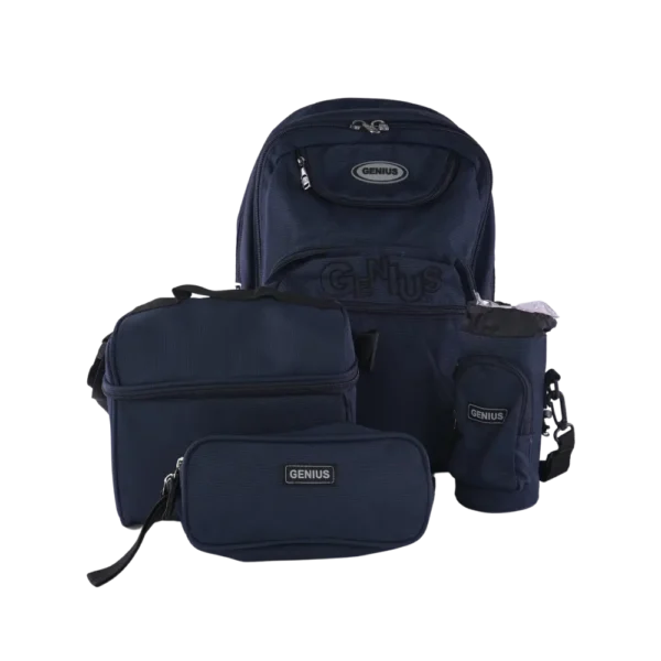 Genius 46cm Minimalist Navy Blue 5 Zippers Backpack Set