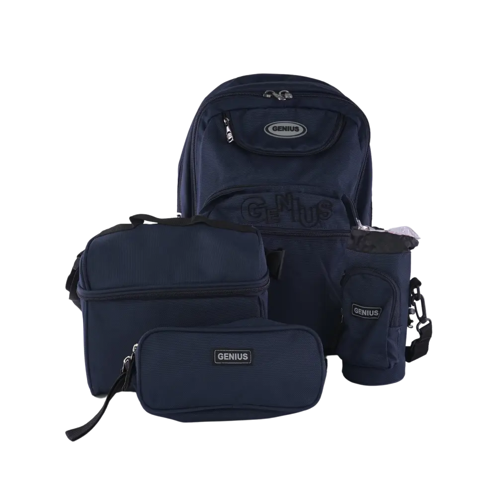 Genius 46cm Minimalist Navy Blue 5 Zippers Backpack Set