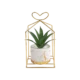 Green 11x21cm Aloevera Plant With White Marbeled Design Vase & Golden Cage