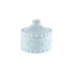 Gypsum Aqua Garnished Pot With Lid