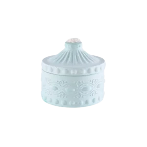 Gypsum Aqua Garnished Pot With Lid