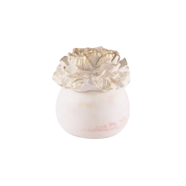 Gypsum Beige Pot With Golden Flower Sculpted Lid