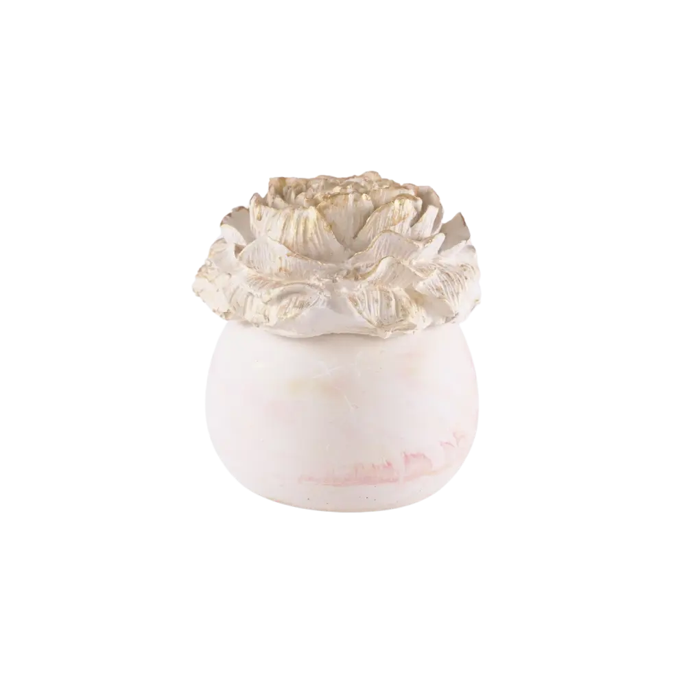 Gypsum Beige Pot With Golden Flower Sculpted Lid