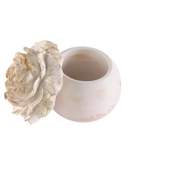 Gypsum Beige Pot With Golden Flower Sculpted Lid1