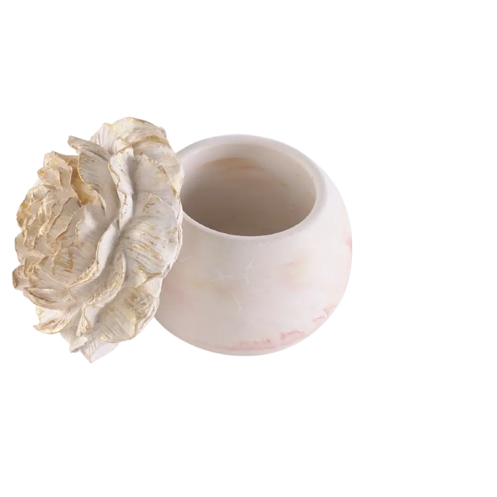 Gypsum Beige Pot With Golden Flower Sculpted Lid1