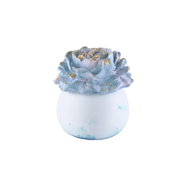 Gypsum Blue Pot With Flower Sculpted Lid