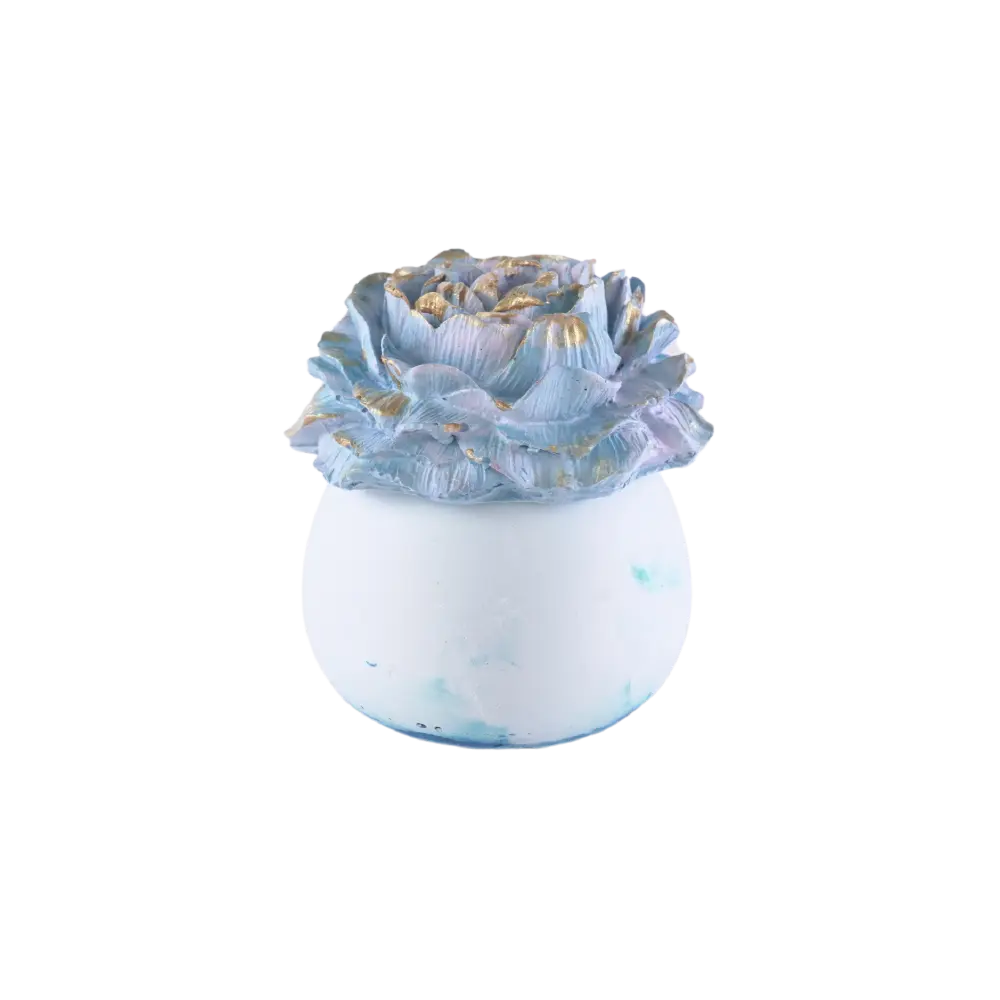 Gypsum Blue Pot With Flower Sculpted Lid