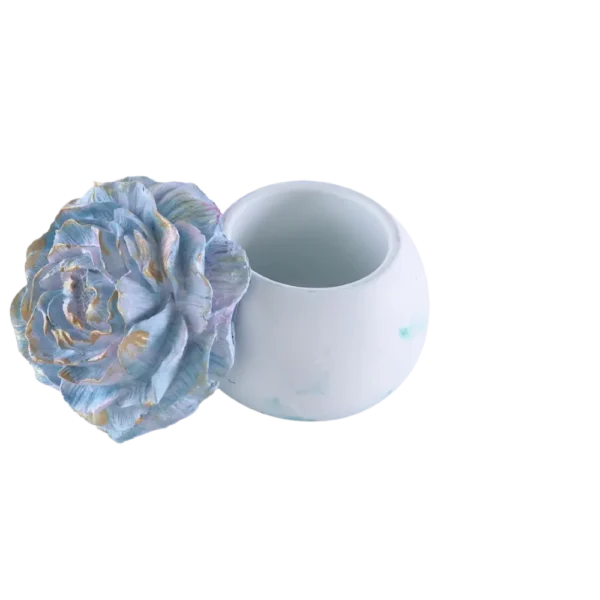 Gypsum Blue Pot With Flower Sculpted Lid1