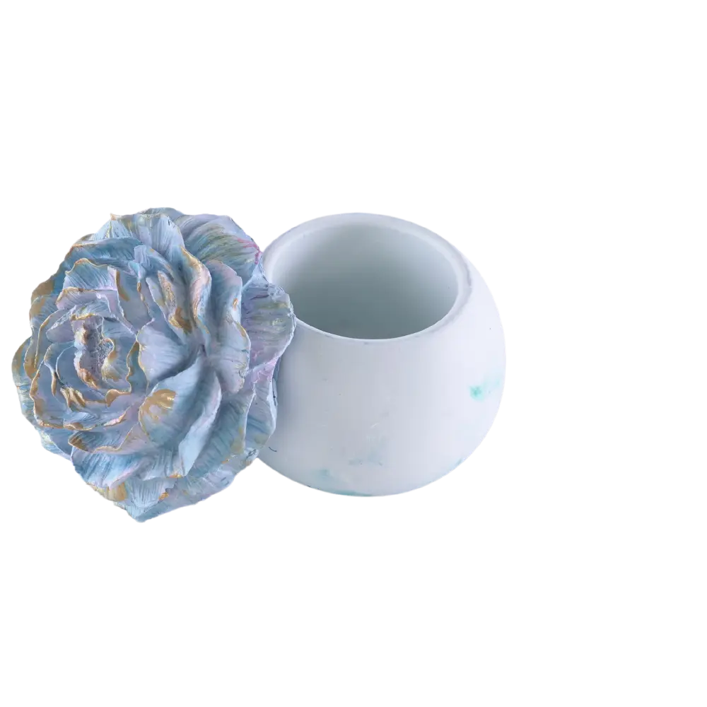 Gypsum Blue Pot With Flower Sculpted Lid1