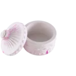 Gypsum White & Fuchsia Garnished Pot With Lid1