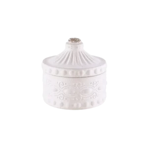 Gypsum White Garnished Pot With Lid