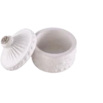 Gypsum White Garnished Pot With Lid1