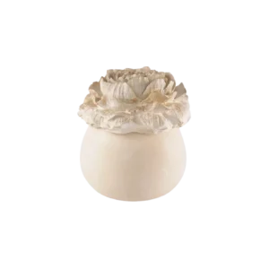 Gypsum White Pot With Golden Flower Sculpted Lid