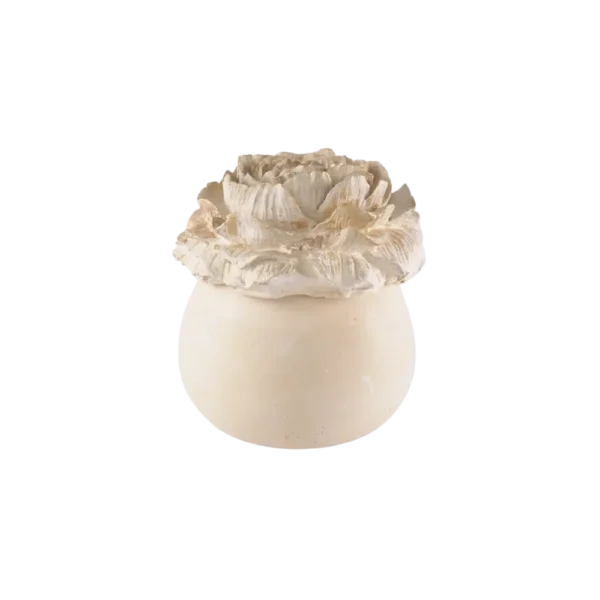 Gypsum White Pot With Golden Flower Sculpted Lid