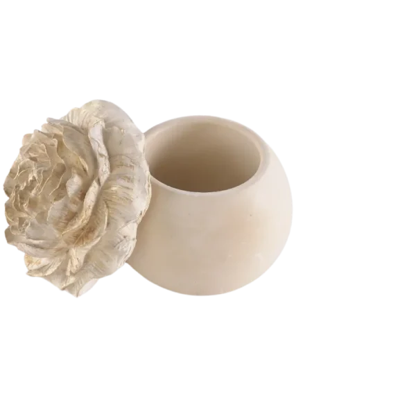 Gypsum White Pot With Golden Flower Sculpted Lid1