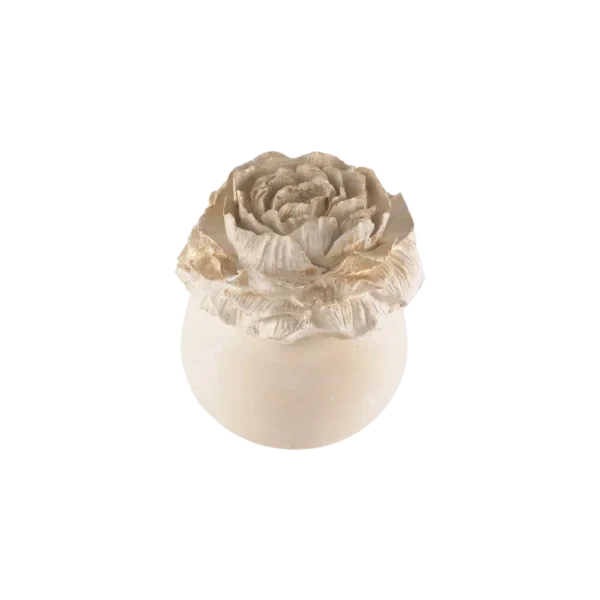 Gypsum White Pot With Golden Flower Sculpted Lid2