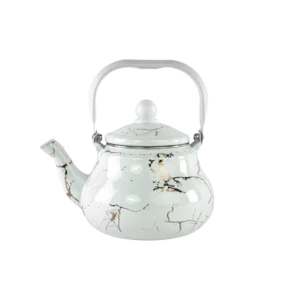 Momaz 1.5l Marbled Design White & Gold Tea Pot