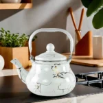 Momaz 1.5l Marbled Design White & Gold Tea Pot1