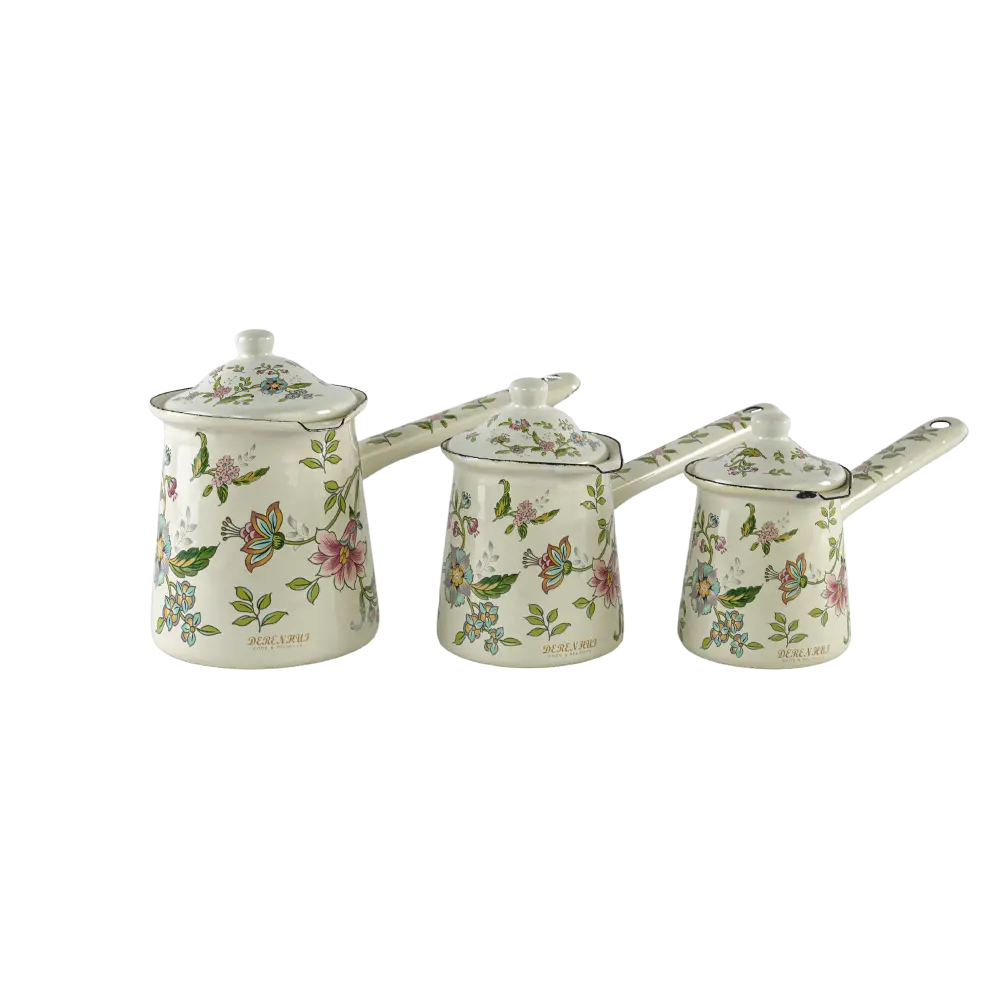 Momaz 3pcs Floral Design Beige Coffee Pots Set