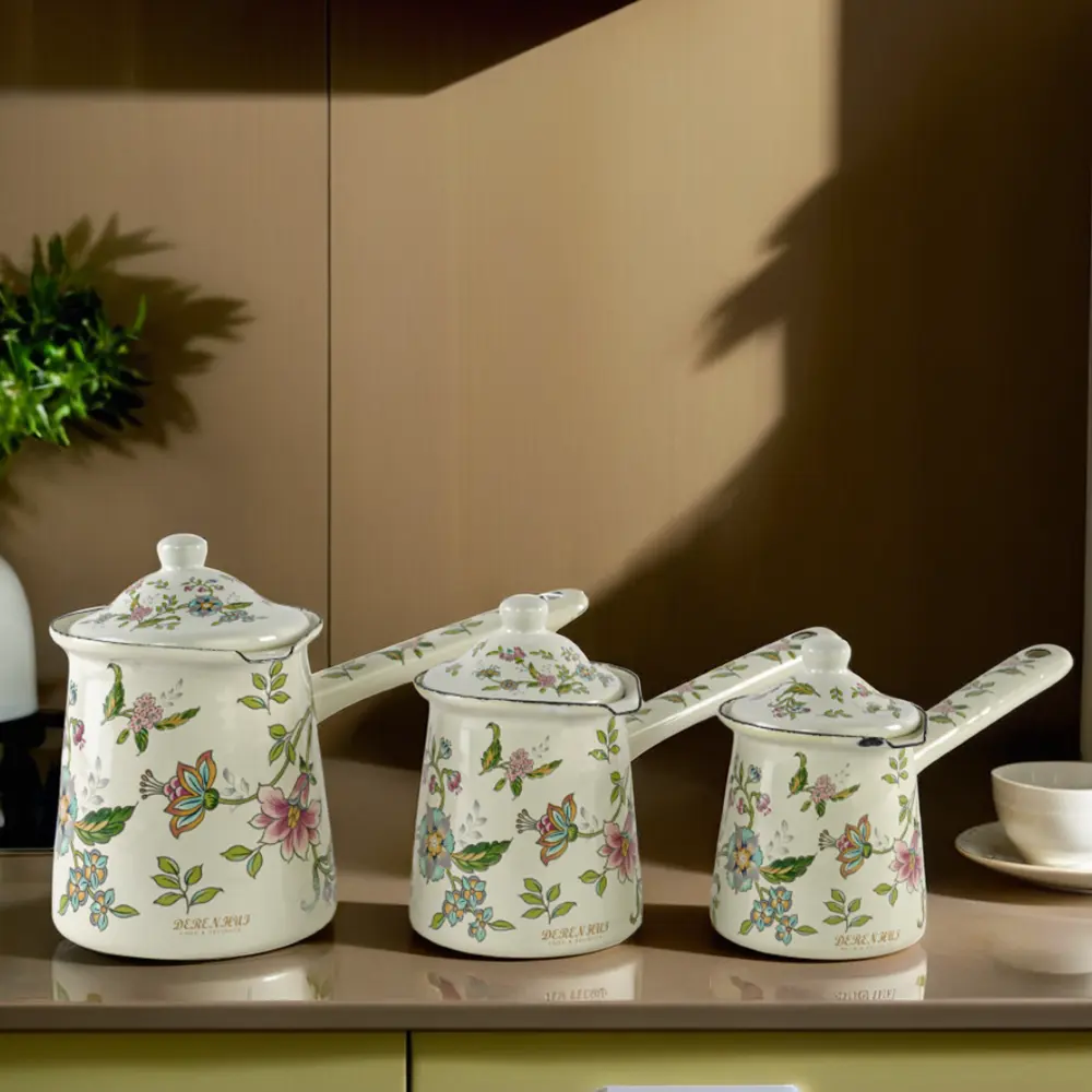 Momaz 3pcs Floral Design Beige Coffee Pots Set1