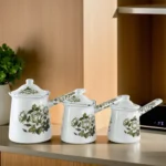 Momaz 3pcs Floral Design White Coffee Pots Set1