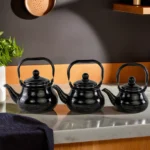 Momaz 3pcs Lines Design Black & Gold Tea Pots Set1