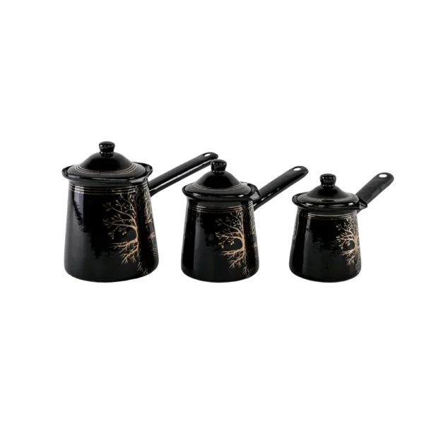 Momaz 3pcs Tree Design Balck & Gold Coffee Pots Set