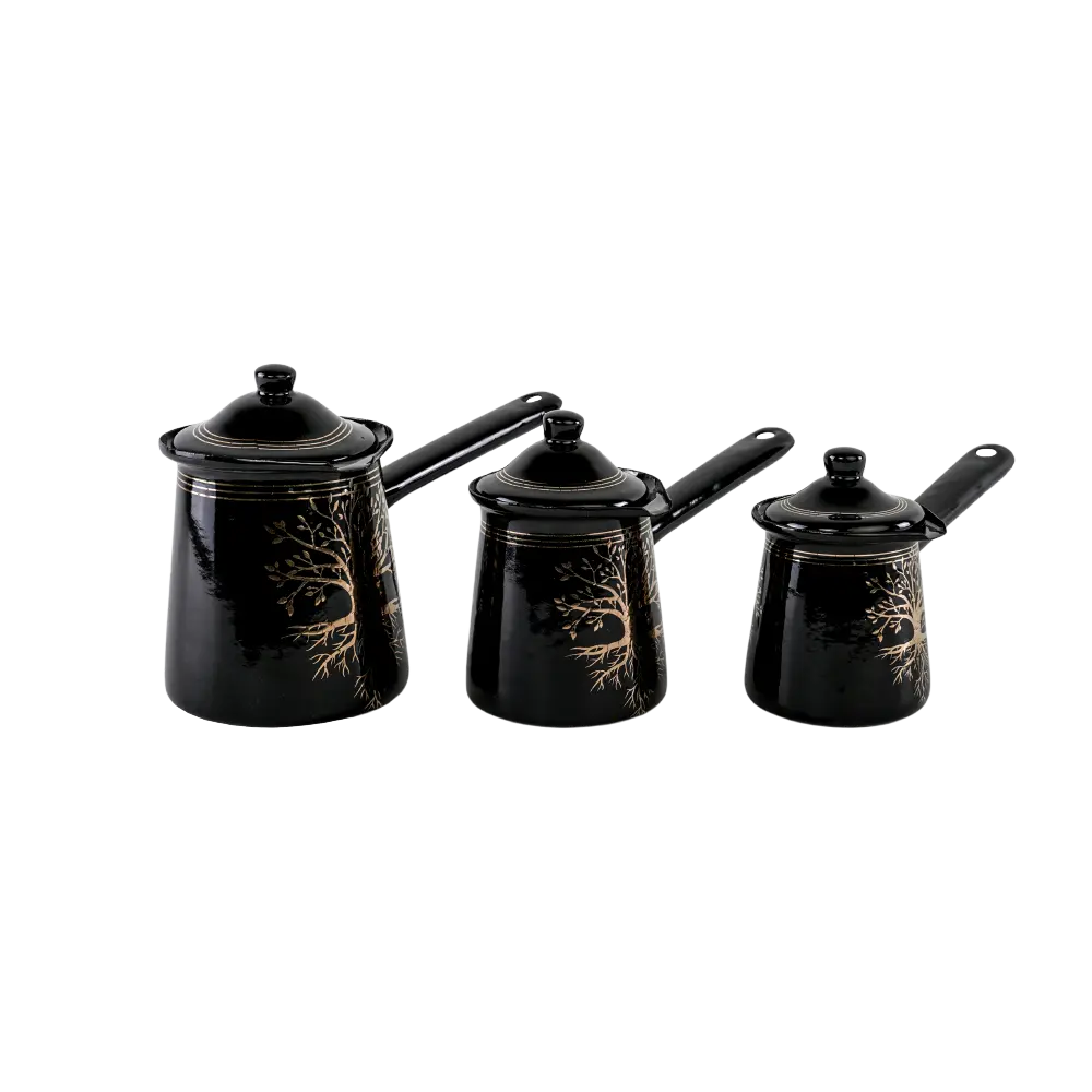 Momaz 3pcs Tree Design Balck & Gold Coffee Pots Set