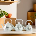 Momaz 3pcs Tree Design White & Gold Tea Pot Set1