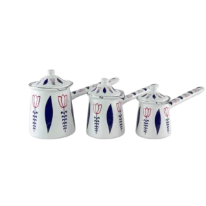 Momaz 3pcs Tulip Design White & Blue Coffee Pots Set