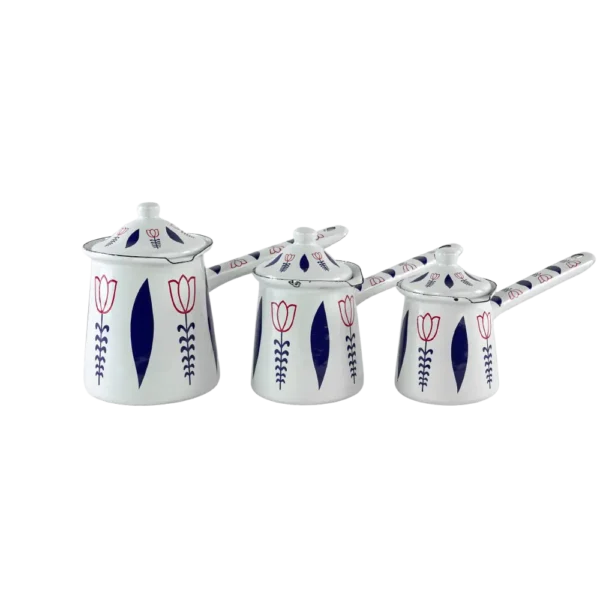 Momaz 3pcs Tulip Design White & Blue Coffee Pots Set