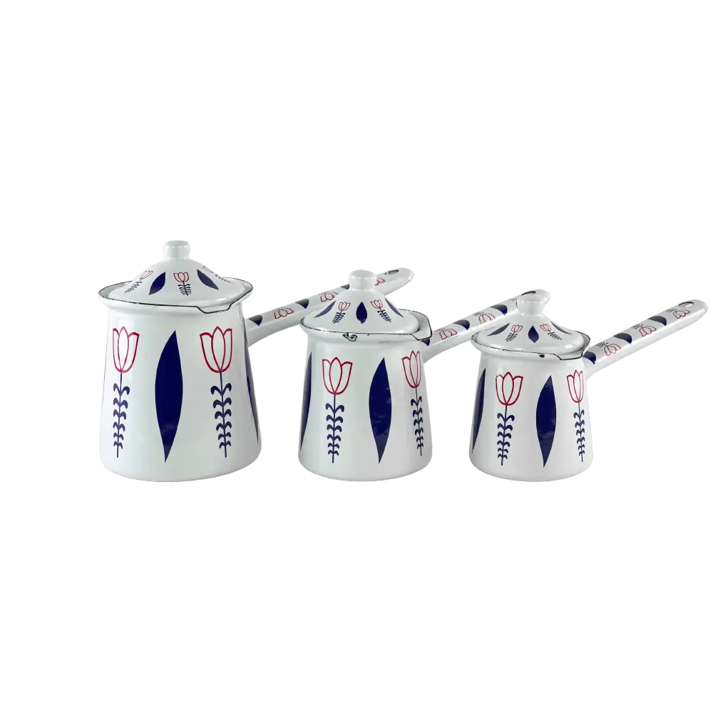 Momaz 3pcs Tulip Design White & Blue Coffee Pots Set