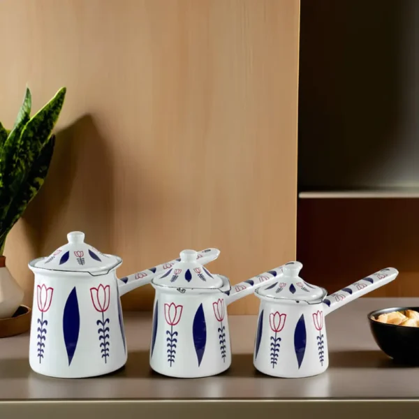 Momaz 3pcs Tulip Design White & Blue Coffee Pots Set1