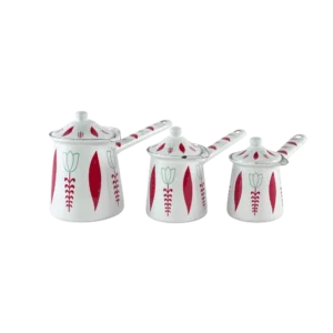 Momaz 3pcs Tulip Design White & Red Coffee Pots Set