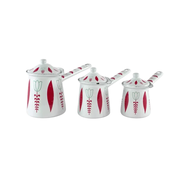 Momaz 3pcs Tulip Design White & Red Coffee Pots Set