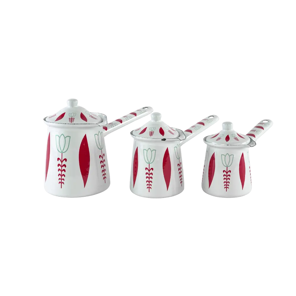 Momaz 3pcs Tulip Design White & Red Coffee Pots Set