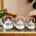 Momaz 3pcs White & Gold Tea Pots Set1