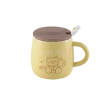 Cat Design 400ml Yellow Mug With Lid And Spoon