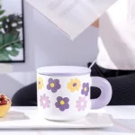 Ceramic Floral Design Purple Mug With Lid And Spoon2