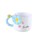 Ceramic Flower Design Blue Mug