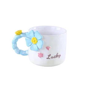 Ceramic Flower Design Blue Mug