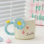 Ceramic Flower Design Blue Mug1