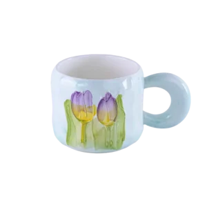 Ceramic Tulip Design Blue Mug