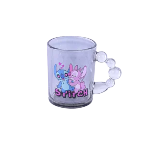 Glass Stitch Design Black Cup With Bubble Handle