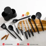 Momaz 12pcs black utensils set with stand1