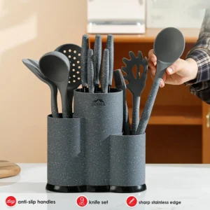 Momaz 12pcs Grey Utensils Set with Stand1